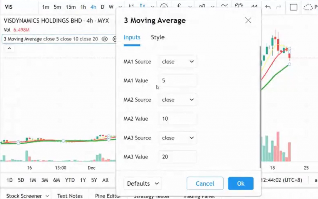 Pine Script indicator settings